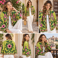 Veste courte de printemps faite à la main en velours 100% coton, imprimé floral, respirante, écologique, séchage rapide |   Manteau bomber bohème Suzani
