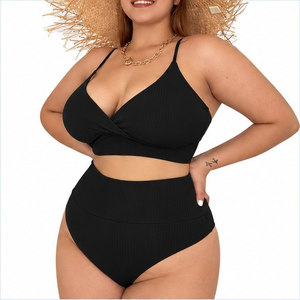 Costume da bagno bikini a due pezzi personalizzato da fabbrica, nuovo, a vita alta, sexy, taglie forti, con pantaloncini, per ragazze formose in Europa e America - Product Image 1