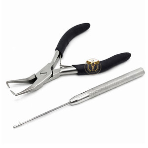 Kit d'outils pour extensions capillaires, poignée noire, pinces de retrait d'extensions en acier inoxydable avec aiguille crochet pour micro-anneaux - Product Image 1