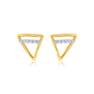 Boucles d'oreilles clous triangulaires en or jaune 18 carats avec diamants ronds taille brillant, design minimaliste pour femme, à porter au quotidien - Product Image 1