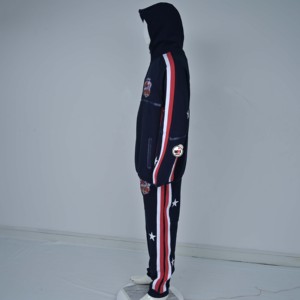 Chaqueta Deportiva con Capucha para Hombre, Color Azul Marino, con Bloques de Color, Cierre de Cremallera, Estampado de Estrellas y Rayas, Estilo Urbano Informal, 100% Algodón Transpirable, para Invierno - Product Image 3