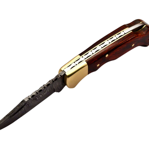 Custom Handmade Damascus <b>Steel</b> Lock Back Folding Knife with Red Wood Handle Patterned Blade Pocket Knives for Camping <b>Outdoor</b> - Product Image 3