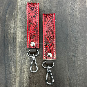 Nouveau 2025 Vente en gros Porte-clés en cuir de vachette personnalisé à motif floral, élégant, sculpté à la main et estampé, avec dragonne en cuir et pince à clés mignonne - Product Image 4