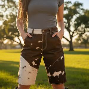 Shorts de cuero de cintura alta con botones, transpirables, estilo casual para mujer - Product Image 2