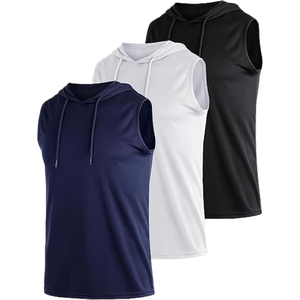 Débardeur à capuche sans manches pour homme, couleur unie, séchage rapide, tricoté, col rond, décontracté, disponible en bleu marine, blanc et noir - Product Image 6