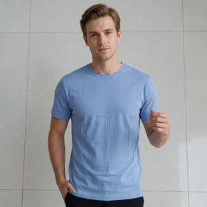 Camiseta Casual de Manga Corta para Hombre, Cuello Redondo, Color Azul Claro, Corte Regular, Tejido de Punto Jersey, 100% Algodón, 160 GSM, Ecológica - Product Image 4