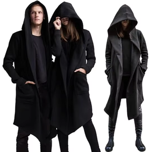 <b>Men's</b> <b>Long</b> Gothic Hooded Cardigan Solid <b>Black</b> Open Front Draped <b>Coat</b> - Product Image 6