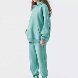 Heavy Cotton Unisex <b>Hoodie</b> Plain Wholesale New Designs 2 Piece Active <b>Gym</b> Tapered 1/4 Zip Tracksuit and Polover - Product Image 2