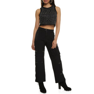 Pantalones Cargo de Moda Urbana para Mujer, 8 Bolsillos, Pantalones de Cintura Alta con Tu Logotipo - Product Image 2