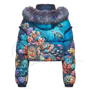 New Design Grey OEM Women's Short Puffer <b>Jacket</b> with Hood Full Zip Windproof <b>Waterproof</b> Quilted <b>Winter</b> <b>Jacket</b> 100% Polyester - Product Image 2