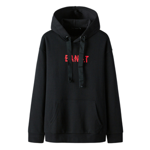Sudadera con Capucha Negra para Hombre, Corte Holgado, Tejido de Algodón, con Bolsillo Frontal, Estampado de Letras Rojas, Ropa Casual de Otoño - Product Image 5