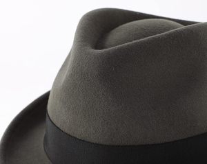 Classic Gray Wool Fedora Hat with Black Ribbon Band Unisex Adjustable Wide Brim Formal Style for Adults Four Seasons Wear - Product Image 6