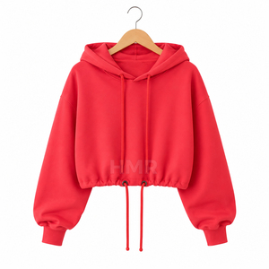 HMR Sorority Sisterhood <b>Red</b> Cropped Hooded <b>Sweatshirt</b> Solid Color Long Sleeve Fleece Crop Top With Pockets Autumn Wear - Product Image 5