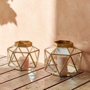 Décoration d'intérieur et d'extérieur : Bougeoirs personnalisés en métal et verre dorés, style farmhouse, pour sol et suspension, pour la décoration - Product Image 2