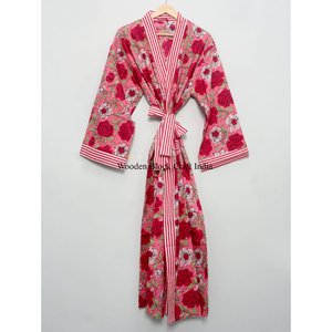 Bata Kimono de Verano para Mujer, 100% Algodón, Suave, con Estampado Digital, Cuello en V, Manga Larga, Transpirable y de Secado Rápido, con Cinturón - Product Image 1