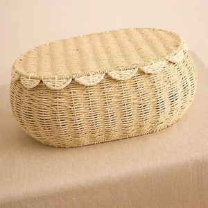 Cesta redonda festoneada de fibra natural de algas marinas, decorativa, ecológica, para decoración del hogar, elegante, minimalista, estilo boho. - Product Image 1