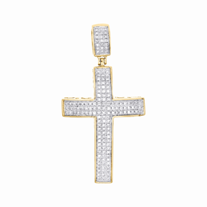 Colgante de Cruz Religiosa para Hombre, Oro Amarillo Sólido de 10K, Diamante de Corte Brillante, 1.50 Pulgadas, 0.50 CT, Joyería Hip-Hop - Product Image 1