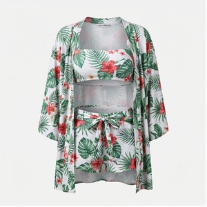 KICHIROO Ensemble tankini 2 pièces à imprimé floral pour femme avec haut court et jupe en mousseline de soie, col carré, respirant - Product Image 1