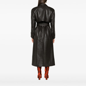 Factory Customized Women's Long Genuine Leather Trench Coat With Belt Double Breasted Notched Collar Full Sleeve Autumn Style - Product Image 2