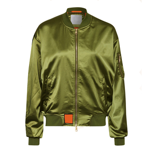 Chaqueta bomber de satén de alta calidad para damas, de manga larga, con cremallera, ligera, a prueba de viento, para invierno. - Product Image 1