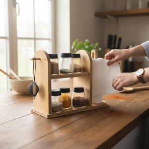 Handmade Luxury Wooden <b>Kitchen</b> Organizer Minimalist Design Spice Napkin and <b>Utensil</b> <b>Holder</b> for <b>Kitchen</b> Decor - Product Image 6