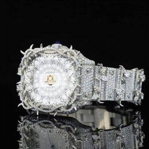 Wholesale Round Moissanite Diamond Luxury <b>Watch</b> <b>Silver</b> Quartz Movement 20cm Band Iced Out Hip Hop Style Analog - Product Image 4