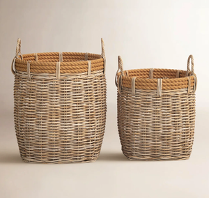Ensemble de paniers à linge en rotin tressé à la main, paniers de rangement en osier enveloppés de corde avec poignées pour l'organisation de la maison - Product Image 1