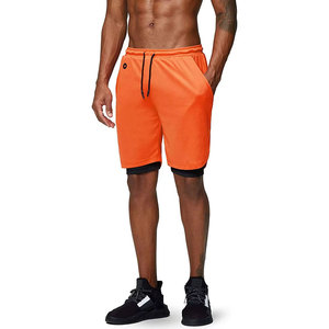 Pantalones Cortos Deportivos 2 en 1 para Hombre con Forro de Compresión Negro, Cintura Ajustable con Cordón, para Gimnasio y Running - Product Image 2