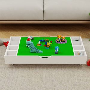 2-in-1 White Play <b>Table</b> Toy Organizer 38\" X 18.7\" X 5.9\" Rollaway & for <b>Lego</b> Compatible for Bed & Sofa-Kids' <b>Tables</b> - Product Image 4