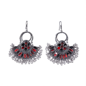 Semi Circle German Silver Hook Earrings with Pearl Zircon Diamond-Rhodium Plated Bezel Set Trendy Wedding and Party Gift - Product Image 2