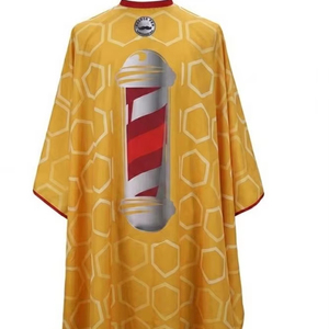 Bata de Barbero Impermeable de Poliéster Amarillo Estilo Barberpole con Detección de Agujas y Fusión sin Costuras Unisex - Product Image 1