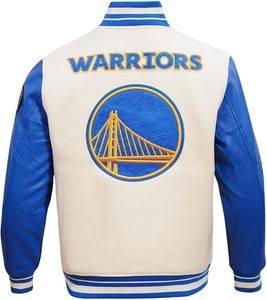 Blouson Bomber Brodé Golden State Warriors Crème et Bleu avec Bordures Contrastantes pour Adulte – Décontracté, 100% Respirant, Séchage Rapide, Couleur Personnalisable - Product Image 2