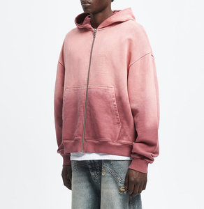 Sweat-shirt à capuche zippé surdimensionné pour homme, 100 % coton French Terry, logo imprimé sur le devant, style décontracté pour l'automne, broderie 3D, écologique - Product Image 2