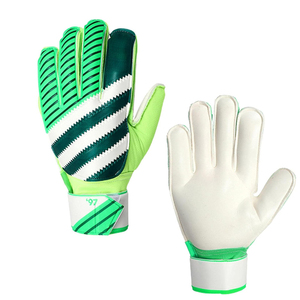 Football Goalkeeper Gloves Full Finger Non-Slip Breathable Adjustable Wrist <b>Strap</b> Unisex Green White PU Leather Silicone Printed - Product Image 4