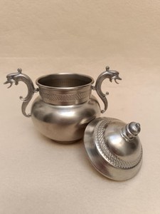 Azucarera de peltre vintage con diseño italiano y asas únicas, 95% MONDIAL PL PURO 95, copas de licor de metal, copas de azúcar de peltre. - Product Image 3