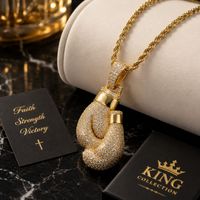 Collier unisexe pour femme avec pendentif gants de boxe en zircon, style hip-hop, bijoux de fête classiques chrétiens, vente en gros