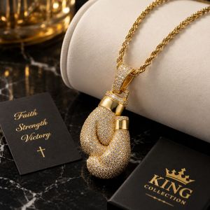 Collier unisexe pour femme avec pendentif gants de boxe en zircon, style hip-hop, bijoux de fête classiques chrétiens, vente en gros - Product Image 4