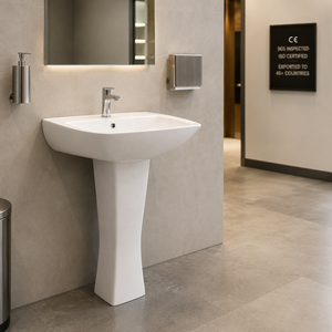 Lavabo de Pedestal Rectangular con Grifo de un Solo Orificio, Diseño Contemporáneo, Montaje en Suelo, Acabado Pulido 5 - Product Image 5