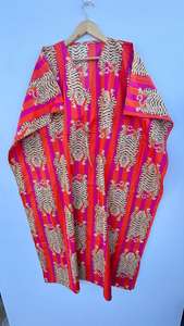 ชุดคาฟตันผ้าฝ้าย - ชุดเดรสสไตล์โบฮีเมียนเก๋ไก๋ น้ำหนักเบา เหมาะสำหรับใส่คลุมช่วงฤดูร้อน ชุดชายหาด และไอเท็มสำคัญสำหรับวันพักผ่อน คาฟตันลายพิมพ์สุดพิเศษ - Product Image 5