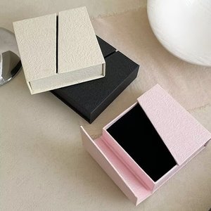 High-End Rigid Jewelry <b>Box</b> Rectangle Ivory Board Embossing Pink <b>Black</b> White Satin Liner Custom Logo Printing - Product Image 1