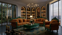Ensemble de canapés de salon classiques européens sculptés à la main pour villa, meubles de style luxueux avec structure en bois massif pour grands espaces de vie