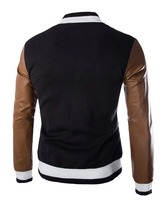Blouson bomber homme color block avec manches en cuir, fermeture éclair, coupe classique, vêtement d'extérieur hiver, personnalisable OEM