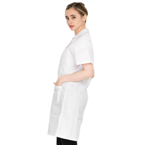 Blouse de laboratoire blanche pour femme, manches courtes, avec poches, en coton tissé, uniforme d'hôpital pour le personnel médical - Product Image 6