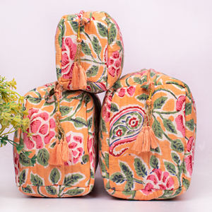 Beautiful Summer <b>Makeup</b> Bag Cotton Quilted Block Printed Zipper Closer Gift For Her Handmade Toiletry Cosmetic Organizer Pouches - Product Image 2