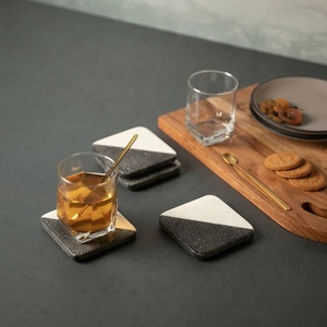 Ensemble de sous-verres carrés en pierre et marbre de qualité supérieure, résistants à la chaleur, faits à la main, pour café, thé, bar et décoration intérieure - Product Image 1