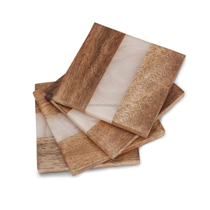 Modern Pearl White Square Epoxy Resin Inlay Wood Non-Slip <b>Coaster</b> <b>Set</b> 6 Eco-Friendly Heat Resistant Drinkware Mat Table - Product Image 4