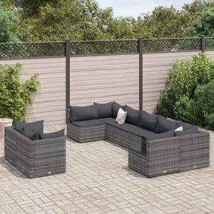 Grey Poly Rattan Patio <b>Sofa</b> <b>Set</b> Adjustable Feet Outdoor Garden <b>Sofa</b> Contemporary Design High-Density Foam Cushions - Product Image 1