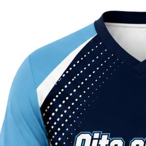 Customized Sky Blue Navy Blue Sublimated Volleyball Jersey Short Sleeve Athletic Sports Shirt Team Training Match Apparel - Product Image 3