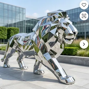 Escultura Geométrica de León en Acero Inoxidable con Acabado de Espejo Moderno para Decoración de Jardín, Hotel, Plaza, Villa o Entrada - Product Image 2