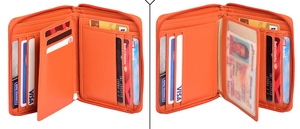 Orange leather zipper wallet women short bifold purse coin pocket card <b>holder</b> <b>ID</b> window compact organizer clutch bag - Product Image 3